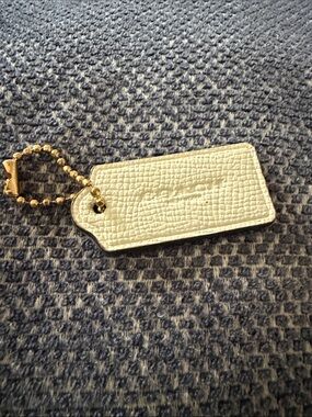 Leather purse Tag with Gold Ball Chain - Cream